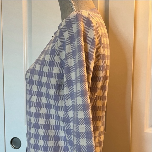 Mango Lilac White Gingham Plaid Cardigan Size L Fits Like S/M Retail $69 - Picture 8 of 11